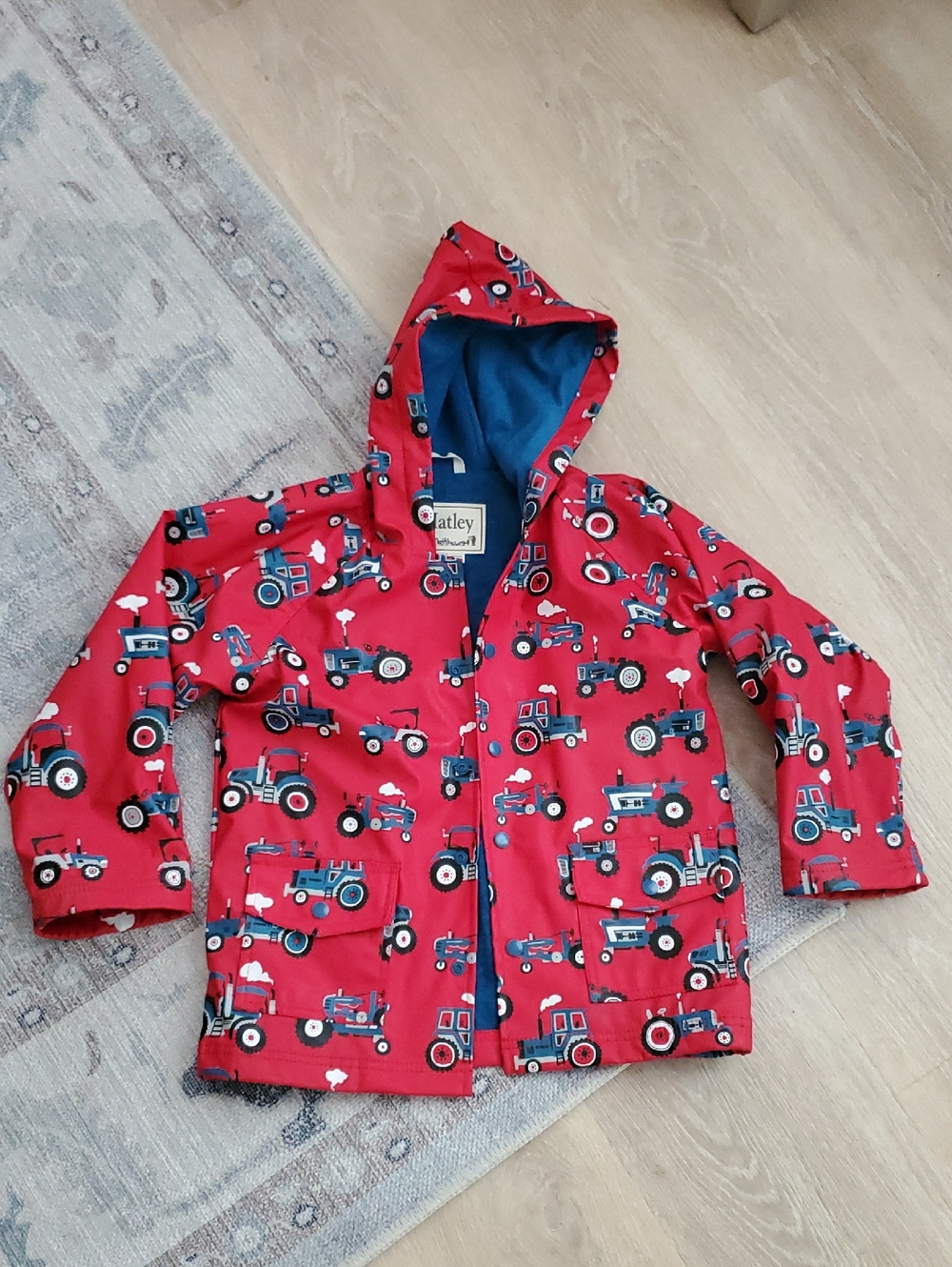 Hatley Farm Tractors Waterproof Raincoat Boys Hooded Jacket Sz7